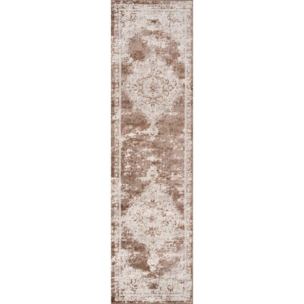 Alhambra Ornate Medallion Modern Brown/Cream 2 ft. x 8 ft. Runner Rug