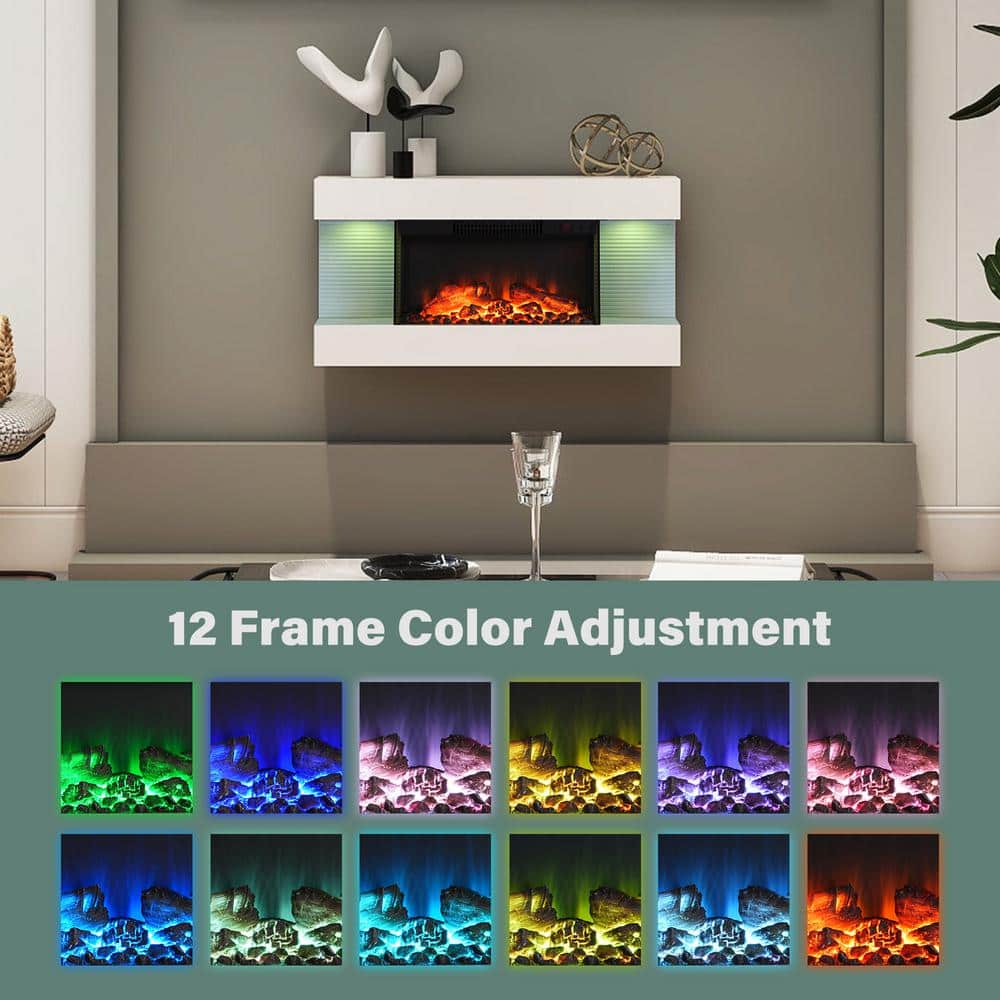 32" White Metal Wall Mounted Electric Fireplace with Remote Control