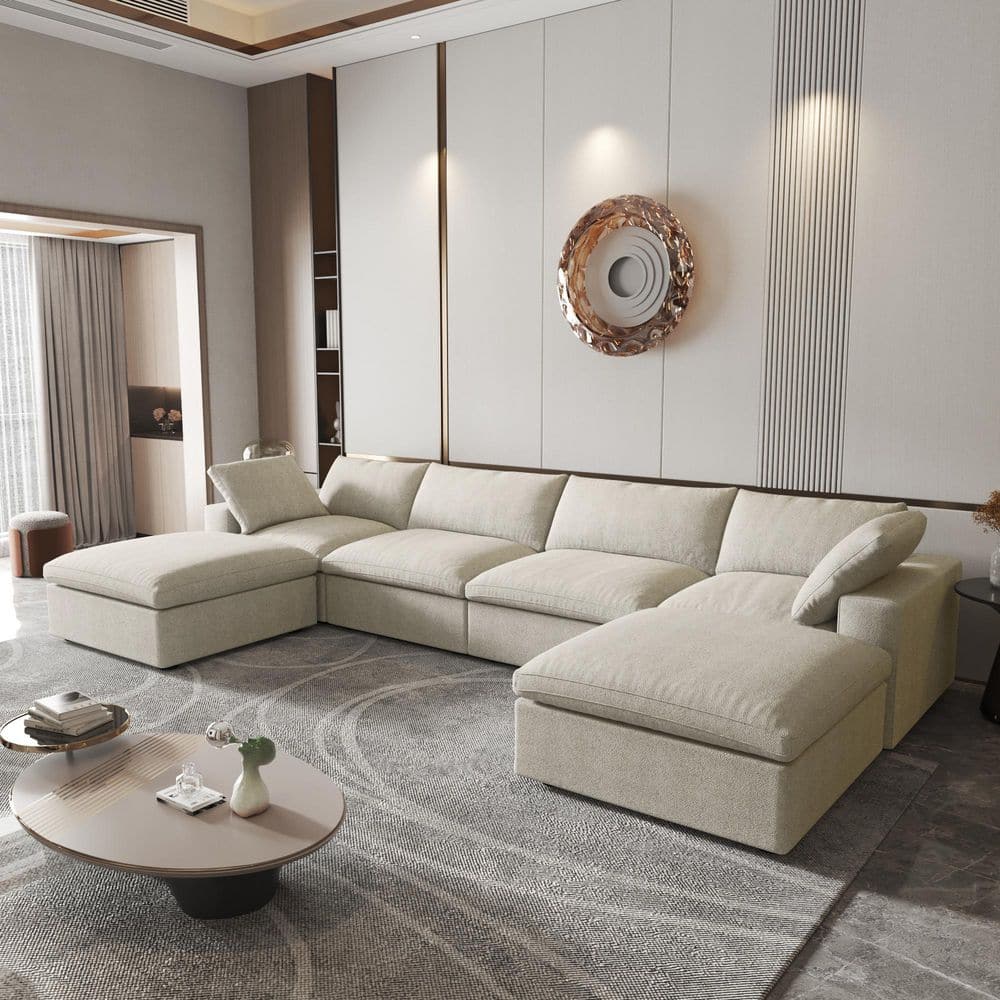 157.3 in. Square Arm 6-piece Linen Polyester Modular Free Combination Storage Sectional Sofa with Ottoman in. Brown price history on PriceWatchPro