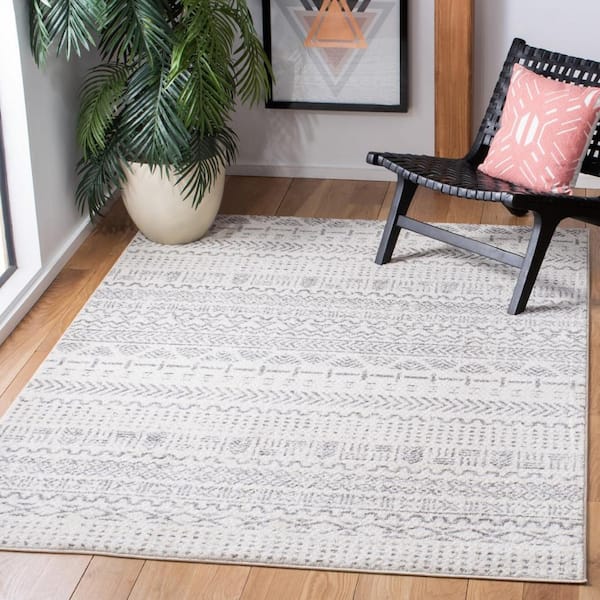 Tulum Ivory/Gray 5 ft. x 8 ft. Tribal Striped Area Rug