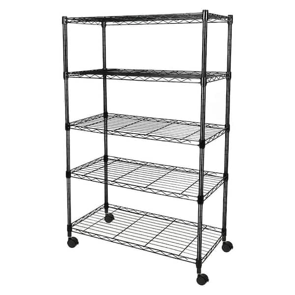 Otryad Heavy Duty 5-Shelf Shelving Unit 1250 lb. Capacity, 5 Tier Steel Kitchen Pantry for Garage, Storage, Living Room, Black