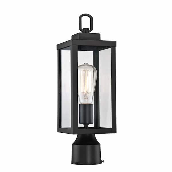 Photo 1 of 1-Light Black Outdoor Post Light Kits Head with Clear Glass Shade