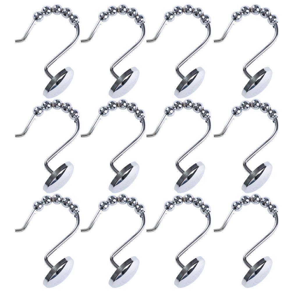 Polished Chrome Single Shower Curtain Hooks Set of 12