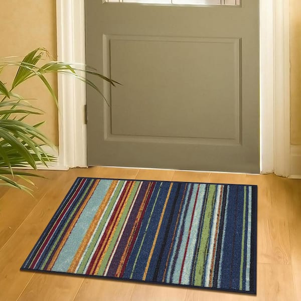 Ottohome Collection Non-Slip Rubberback Striped 2x3 Indoor Entryway Mat, 2 ft. 3 in. x 3 ft., Multicolor
