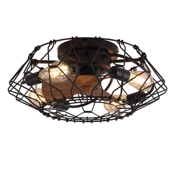 Pacific Core Industrial 20 in. Indoor 4-Light Black Folding Diamond Caged Ceiling Fan with Light with Remote Included