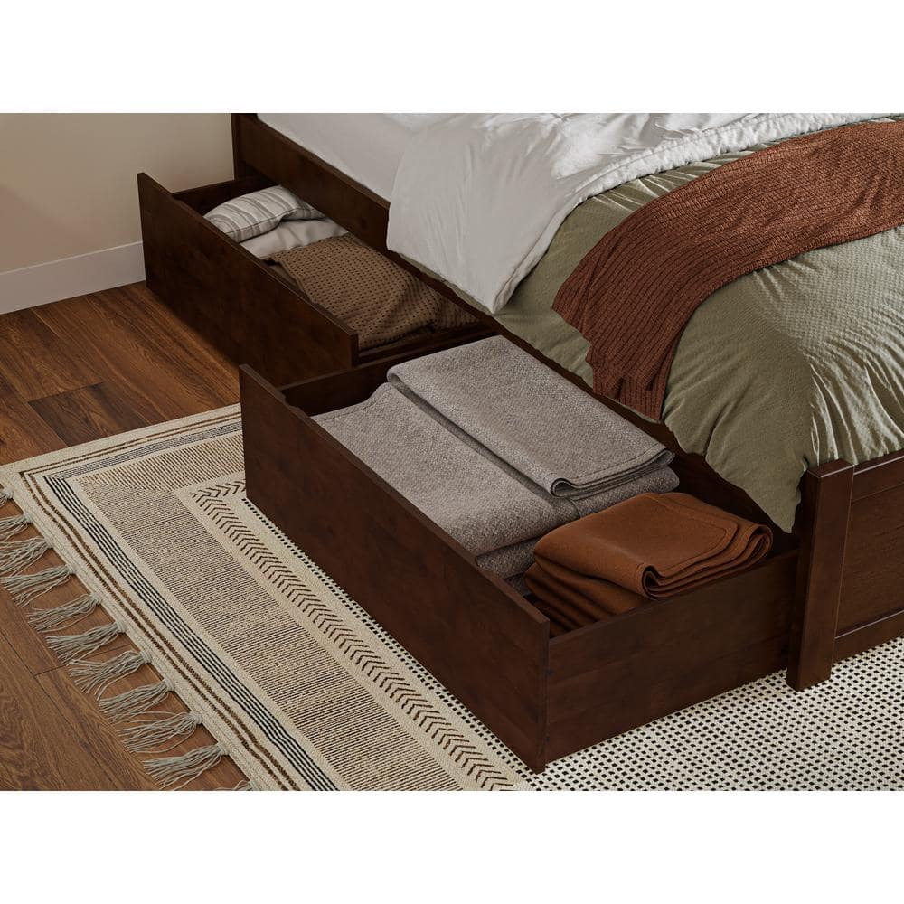Nantucket Walnut Full Wood Platform Bed with Storage Drawers