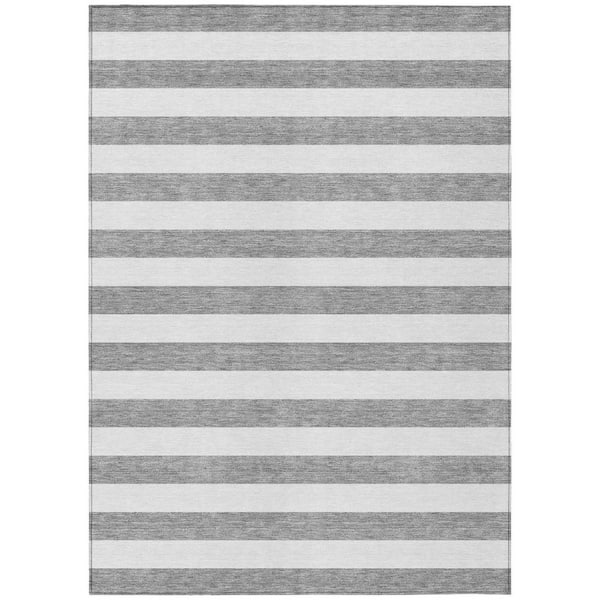 HomeRoots Gray and White 5 ft. x 8 ft. Woven Striped Polyester Rectangle Indoor/Outdoor Area Rug