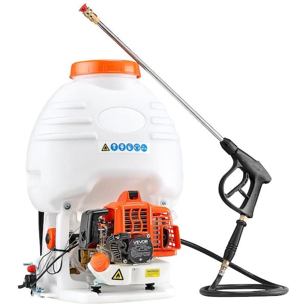 Gas Powered Backpack Sprayer, 26. 5CC 0. 9HP Engine, Garden Sprayer with 5 Gal. Tank, with 23.82 in. Wand and Nozzles