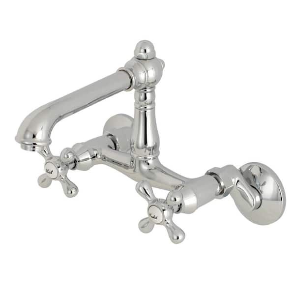 Kingston Brass English Country 2 Handle Wall Mount Standard Kitchen Faucet In Polished Chrome 