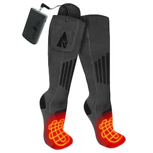 Women Size 6-10/Men Size 5-9.5 Grey Wool 3.7-Volt Rechargeable Heated Socks with Remote