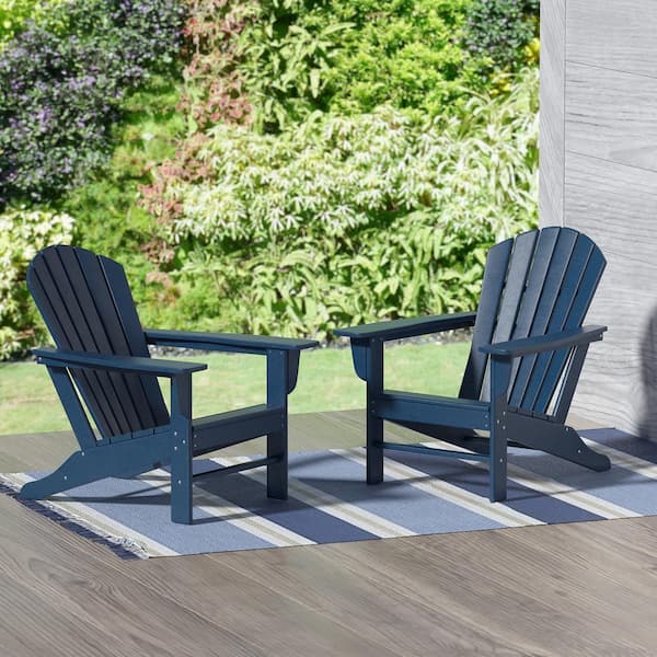 Mason Navy Blue Poly Plastic Outdoor Patio Classic Adirondack Chair, Fire Pit Chair (Set of 2)