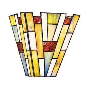 Fallsdale 1-Light Matte Black Wall Sconce with Tiffany Glass Shade