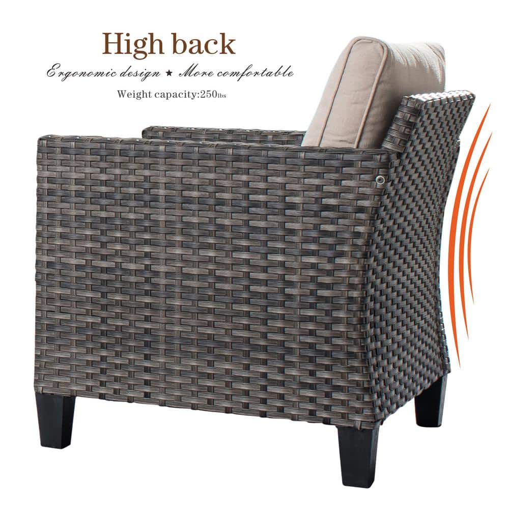 Close-up of the high back design on an outdoor wicker chair.