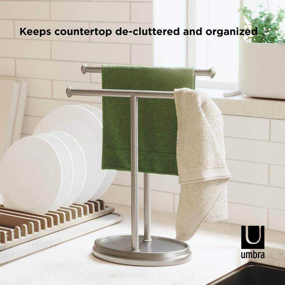 Nickel Freestanding Double Towel Stand with Tray