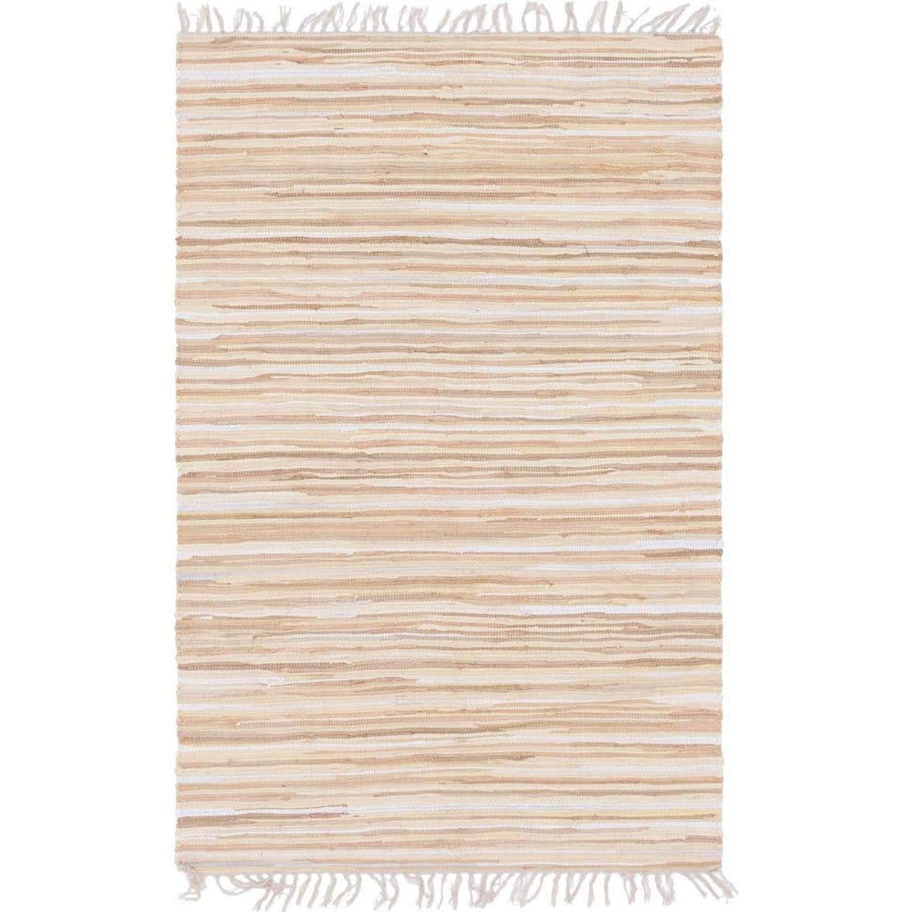 Beige Cotton 4 ft. x 6 ft. Striped Indoor Area Rug