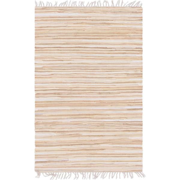 Unbranded Beige Cotton 4 ft. x 6 ft. Striped Indoor Area Rug
