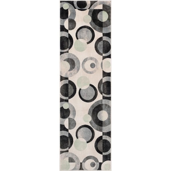 Barclay Avi Modern Geometric Grey Green 2 ft. 3 in. x 7 ft. 3 in. Runner Area Rug