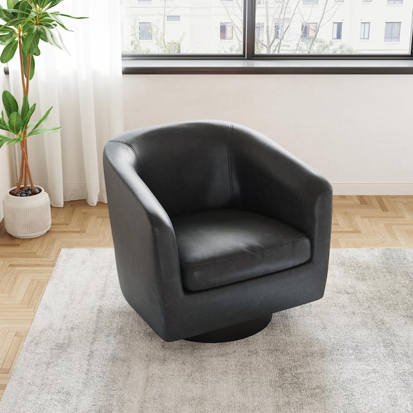 Uixe Contemporary Black Faux Leather Upholstered 360° Swivel Accent Arm Chair(Set of 1)