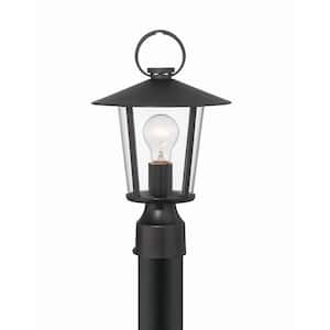Andover 1-Light Black Matte Steel Hardwired Outdoor Weather Resistant Post Light with Clear Glass with No Bulbs included