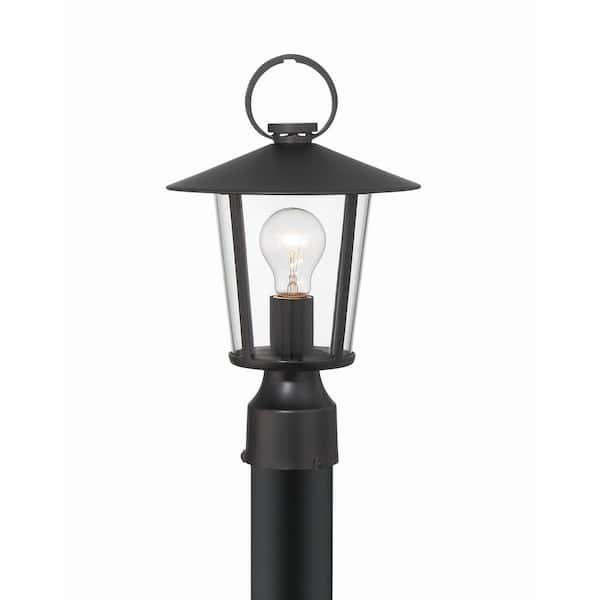 Crystorama Andover 1-Light Black Matte Steel Hardwired Outdoor Weather Resistant Post Light with Clear Glass with No Bulbs included