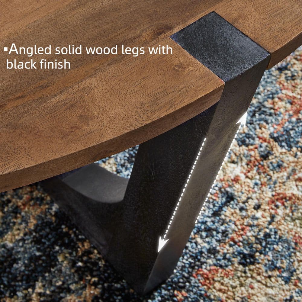Round Black and Brown Mango Wood Coffee Table