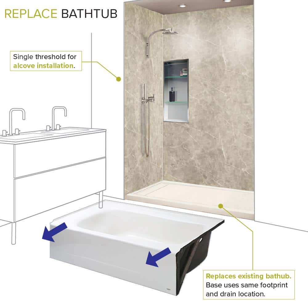 Off-White Rectangular Shower Base with Left Drain, 60" x 30"