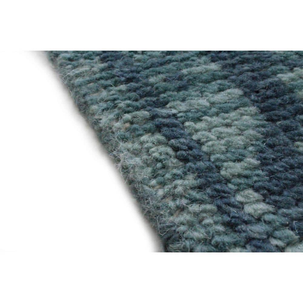 Large Blue Wool Geometric Hand-Knotted Area Rug