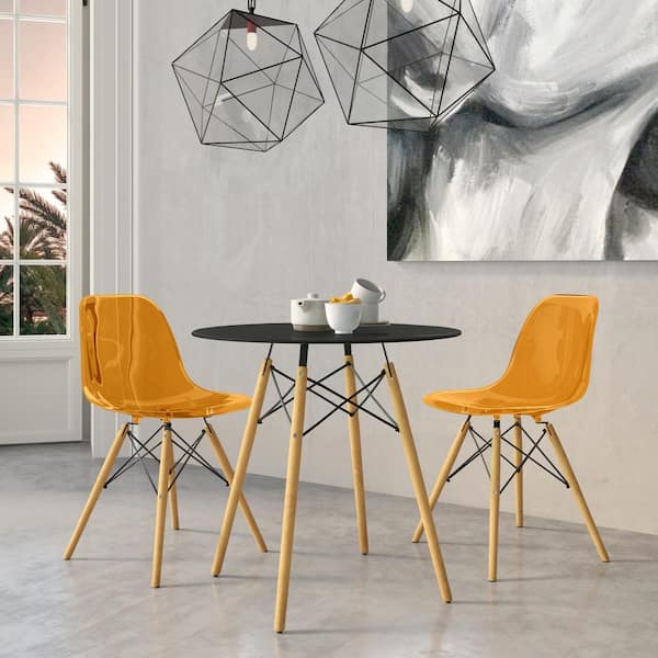 Leisuremod 3-Piece Dining Set with 2-Orange Dining Chairs and a Round MDF Bistro Table with Beech Wood Legs