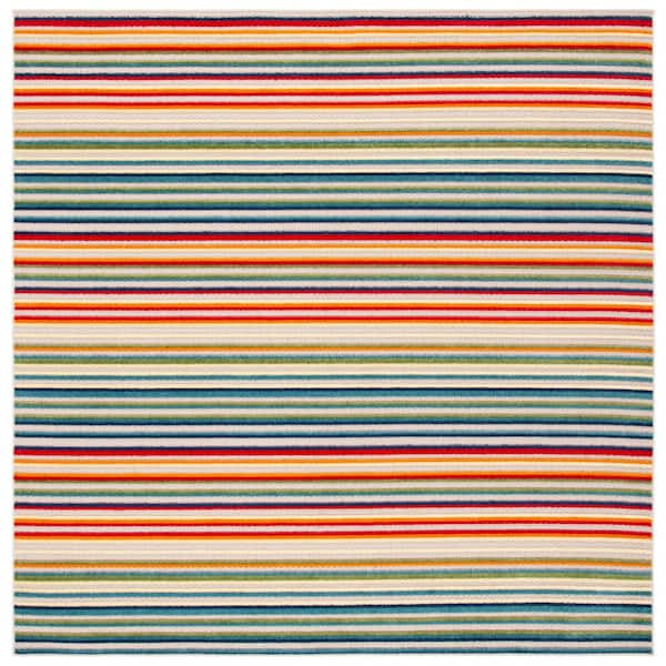 Cabana Ivory/Green 5 ft. x 5 ft. Striped Indoor/Outdoor Square Area Rug