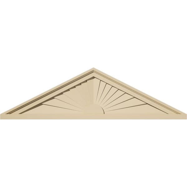 Ekena Millwork 36-in. W x 10-in. H x 2-in. P (Pitch 6/12) Peaked Cap Sunburst Signature Urethane Pediment, Primed Tan
