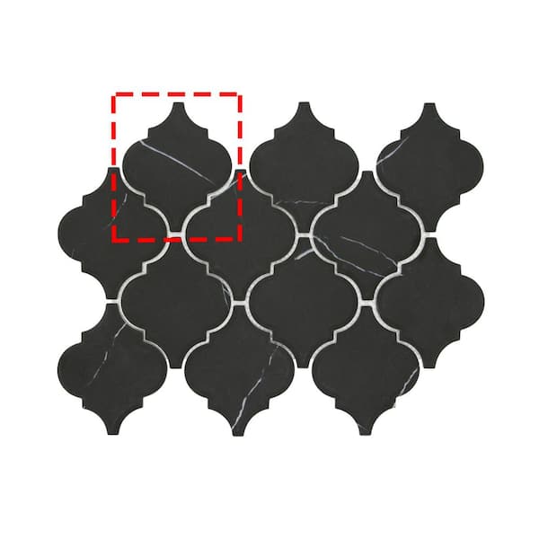 sunwings Nero Marquina Black Lantern Arabesque 6" x 6" Recycled Glass 3D Marble Looks Floor and Wall Mosaic Tile (0.25 sq.ft.)