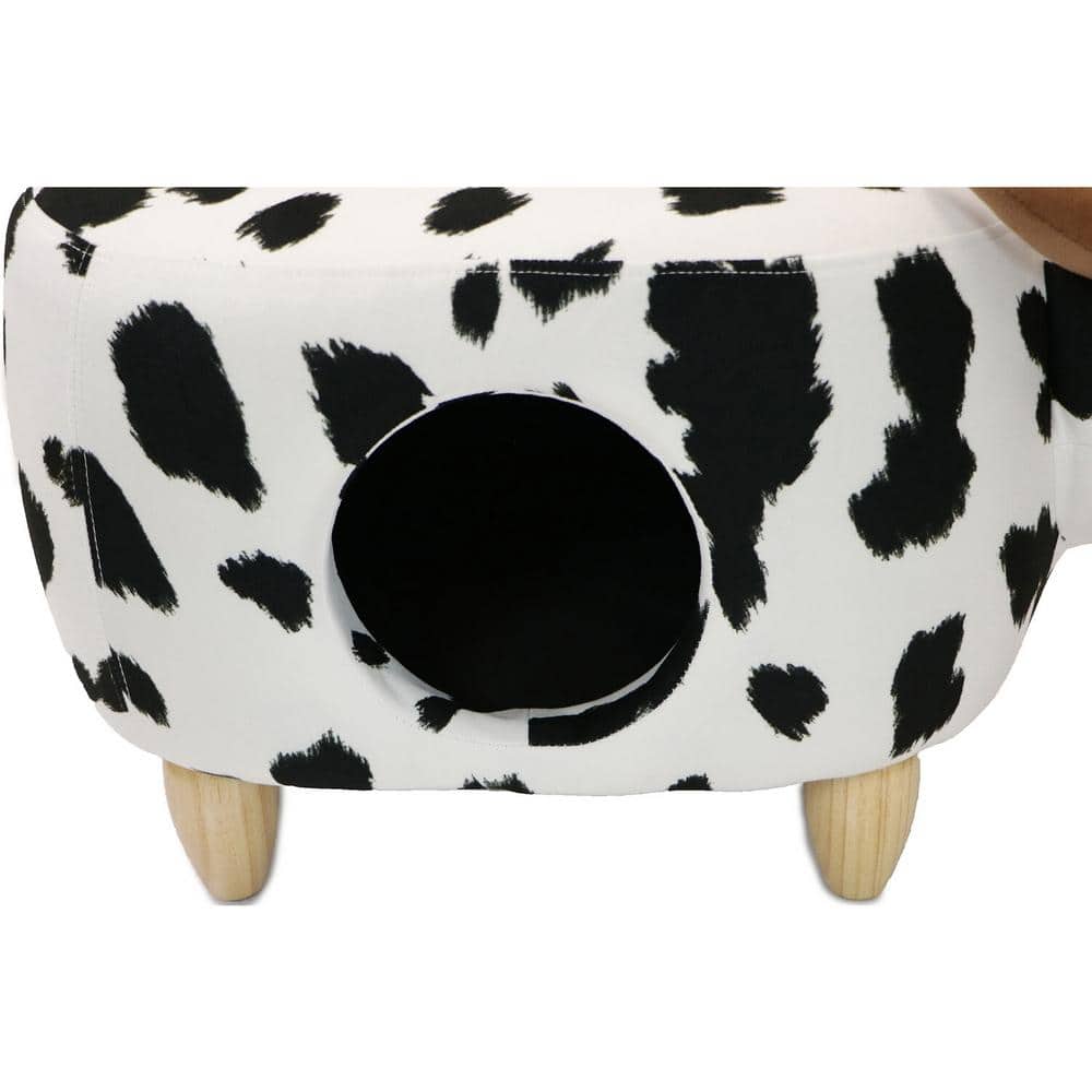 Black and White Cow Animal Shape Pet House Ottoman