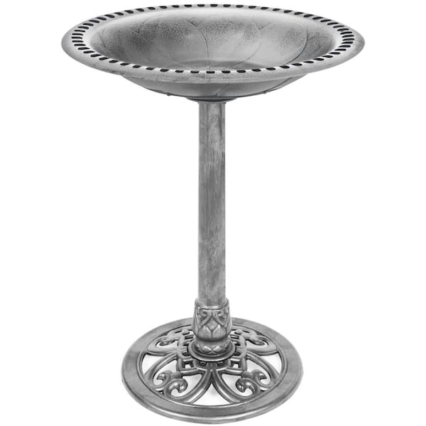 28 in. Tall Outdoor Turquoise Resin Antique Pedestal Birdbath, Vintage Outdoor Accent Decoration with Iris-Stone