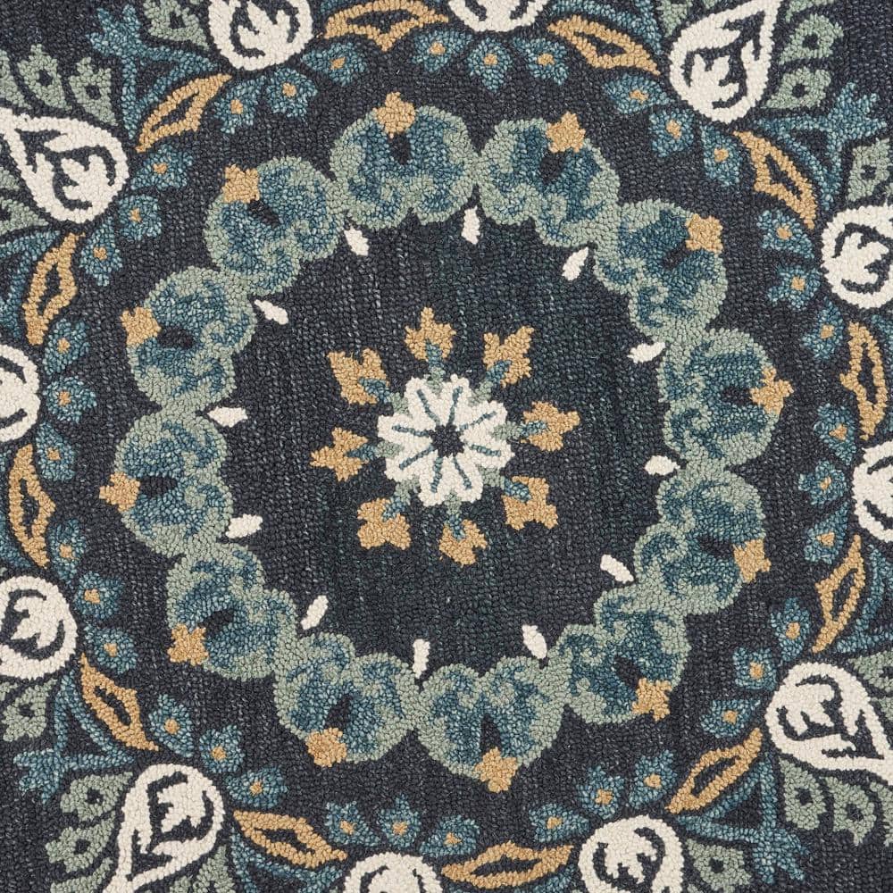 Handmade Gray Floral Wool Round Area Rug, 4 Feet