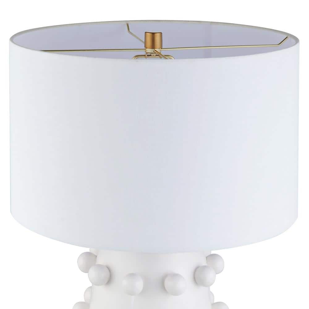 Matte White Ceramic Nightstand Lamp with Fabric Shade