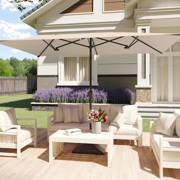 10 x 6.5 ft. Steel Large Double-Sided Outdoor Market Umbrella Patio Umbrella with Crank in Beige