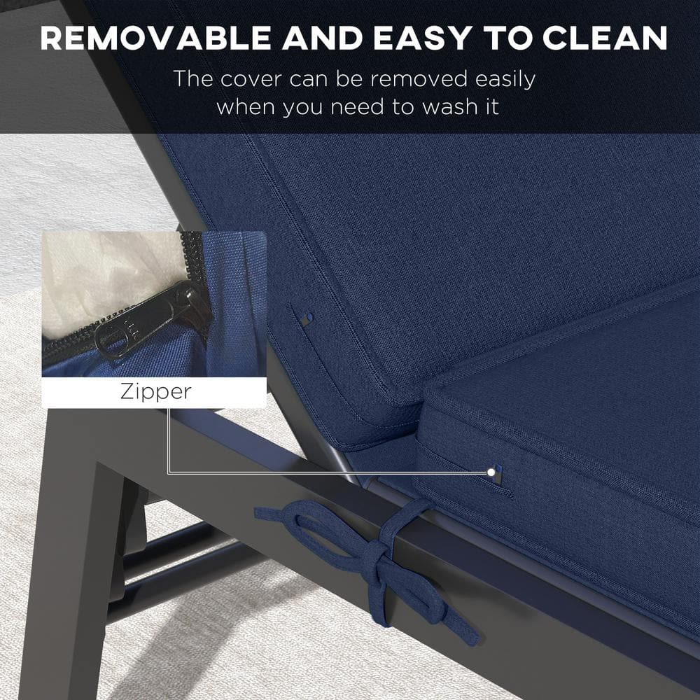 Navy Blue Outdoor Chaise Lounge Cushions with Ties, 72" x 21"