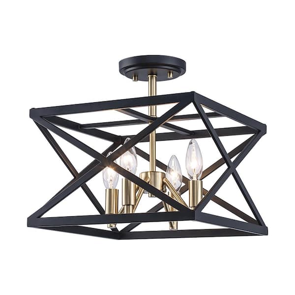 Monteaux Lighting 13 in. 4-Light Black and Gold Semi-Flush Mount