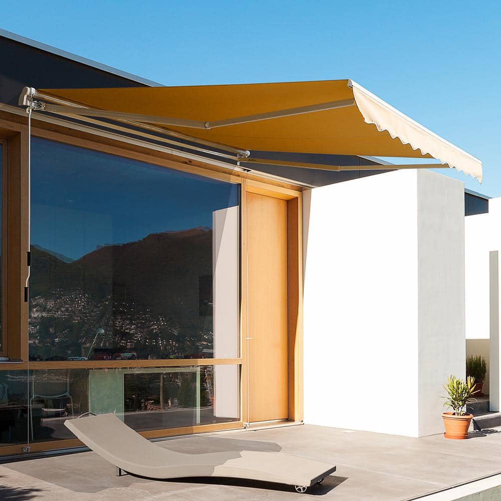 Beige 13' x 8' Retractable Patio Awning with Aluminum Frame