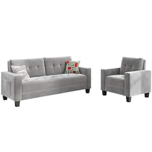 76.4 in. W Square Arm Velvet Modern Straight Tufted Sofa 1-3-Seat in Gray