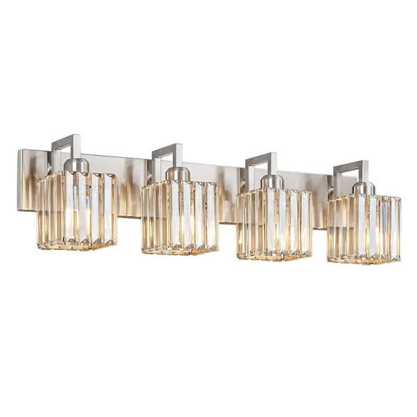 Home Lighting Fixture Width 28.34" In. " 4-Light SandNickel Modern Crystal Vanity Lights Wall Sconces for Bathroom