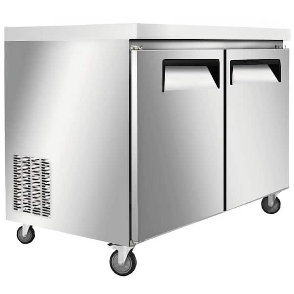 36.5 in. W 9.68 cu. ft. Commercial NSF Undercounter Portable 2 Doors Freezer Auto/Cycle Defrost EU36F in Stainless Steel