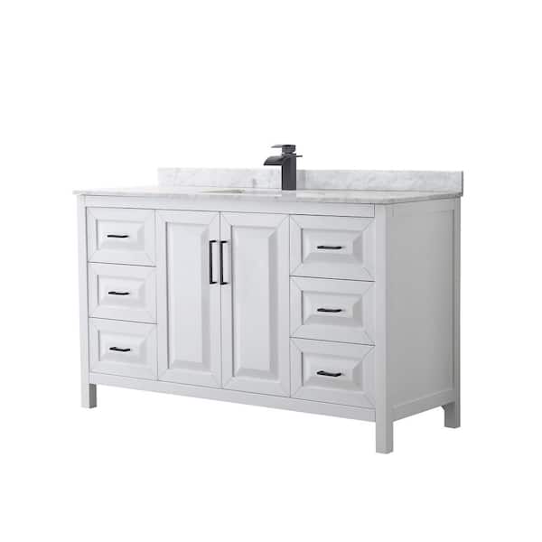 Wyndham Collection Daria 60 in. W x 22 in. D x 35.75 in. H Single Bath Vanity in White with White Carrara Marble Top