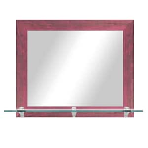 25.5 in. W x 21.5 in. H Rectangle Framed Pink Horizontal Wall Mirror with Tempered Glass Shelf and Chrome Bracket