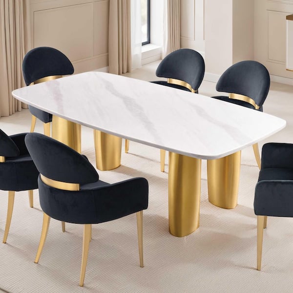 Varand 5-Piece Rectangle White/Matte Gold Sintered Stone Top Dining Room Set with Modular Legs (Seats 4)