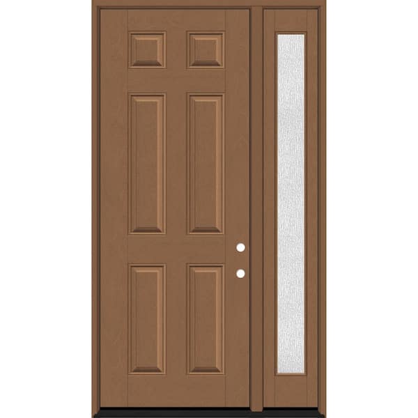 Steves & Sons Regency 53 in. x 96 in. 6 Panel LHIS Chestnut Stain Mahogany Fiberglass Prehung Front Door w/Rain14in. SL 6-9/16