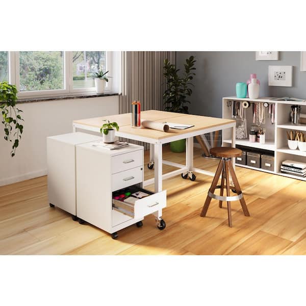 Space Solutions 18 in. D 4-Drawer Metal Letter Width 14.25 in. W Mobile Organizer Vertical File Cabinet, Pearl White