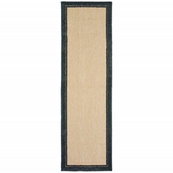 Beige, Black 2 ft. x 8 ft. Loomed Polypropylene Rectangle Indoor/Outdoor Area Rug