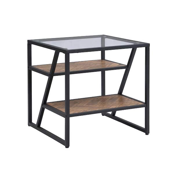 URTR 21 in. Black Square Tempered Glass Coffee Table With 3-Tier Shelves and Metal Frame, Side End Table for Living Room