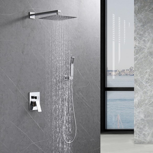 2-Spray Patterns 1.8 GPM 10 in. Wall Mount Dual Shower Heads with Hand Shower in Polished Chrome